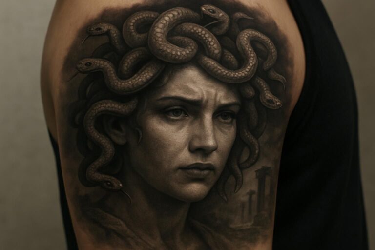 Découvrez la signification profonde du tatouage Médusa et explorez son symbolisme mythologique riche, entre protection, pouvoir et mystère.