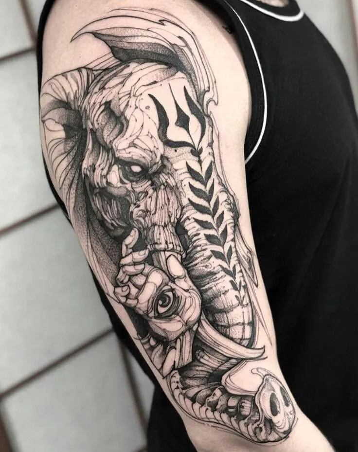 Tatouage d'un éléphant biomécanique