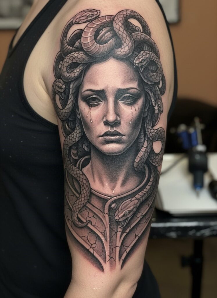 tatouage méduse réaliste sur le bras