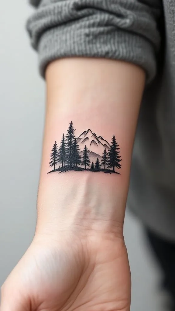 Tatouage montagne sur l'avant bras d'une femme