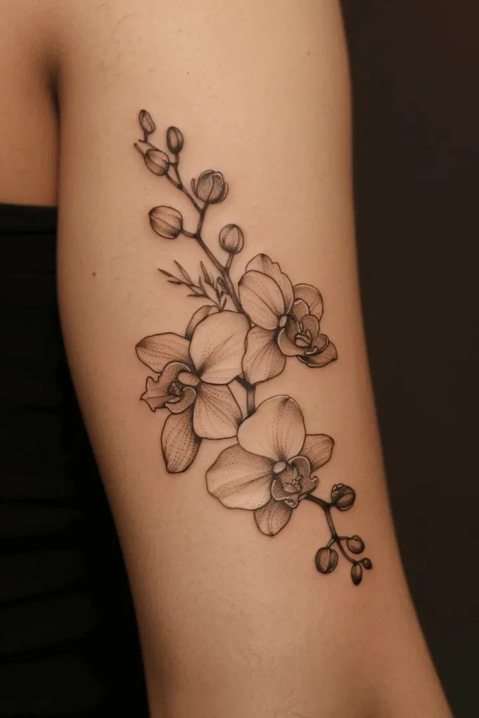 Tatouage orchidée sur le bras d'une femme