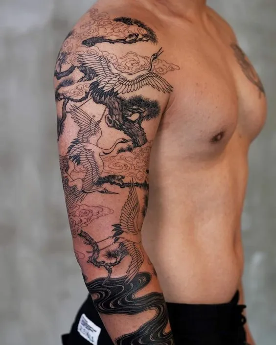 Tatouage yakuza avec des oiseaux 